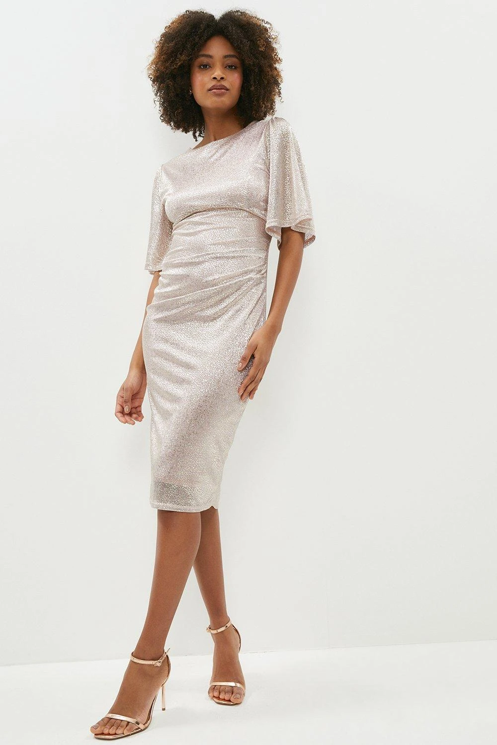 Coast Metallic Angel Sleeve Ruche Waist Dress 4 Coast Metallic Angel Sleeve Ruche Waist Dress - Image 2