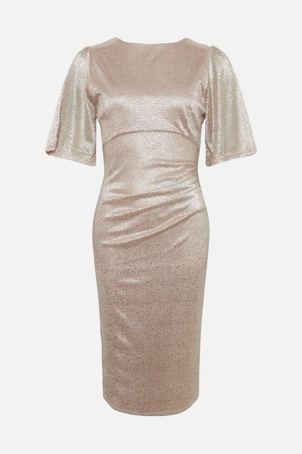 Coast Metallic Angel Sleeve Ruche Waist Dress 6 Coast Metallic Angel Sleeve Ruche Waist Dress - Image 4