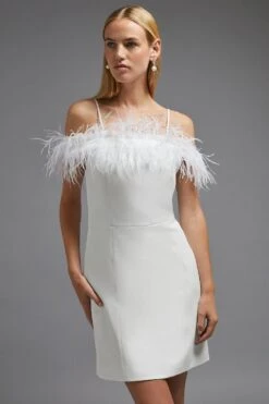 Coast Feather Trim Bardot Mini Dress 10 Coast Feather Trim Bardot Mini Dress -Simply Feminine Shop bcc01126 ivory xl 1