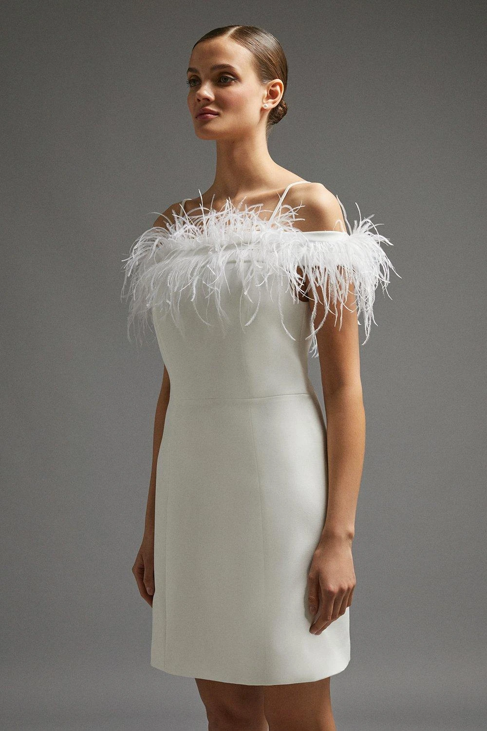 Coast Feather Trim Bardot Mini Dress 5 Coast Feather Trim Bardot Mini Dress - Image 3