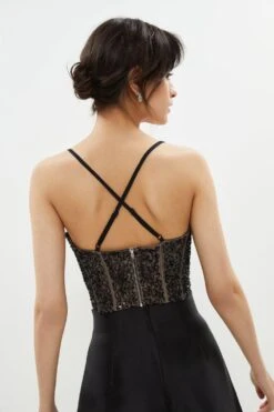 Coast Cowl Neck Corset Bodice All Over Sequin Top -Simply Feminine Shop bcc01232 black xl 2