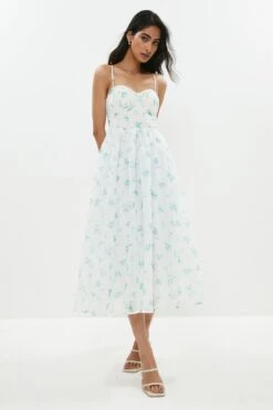 Coast Bustier Bodice Printed Midi Dress