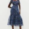 Coast Printed Square Neck Organza Dress 2 Coast Printed Square Neck Organza Dress -Simply Feminine Shop bcc01357 navy xl