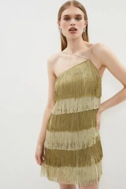 Coast Premium Tiered Fringe One Shoulder Mini Dress