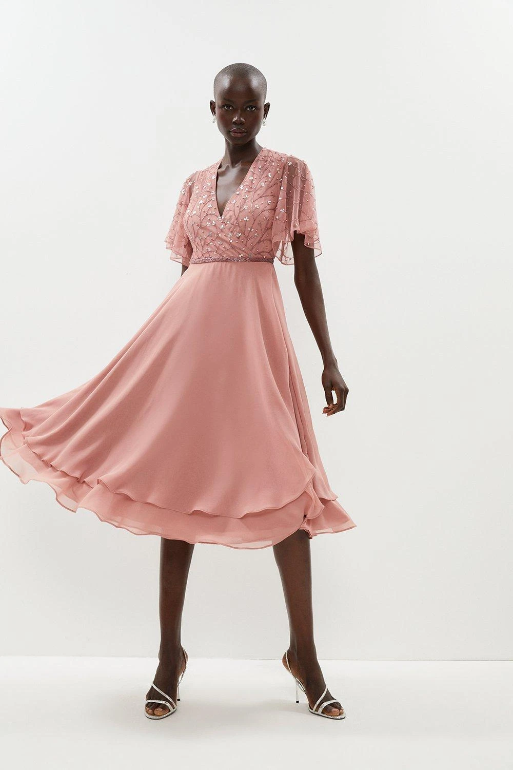 Coast Embellished Wrap Front Flute Sleeve Dress 3 Coast Embellished Wrap Front Flute Sleeve Dress