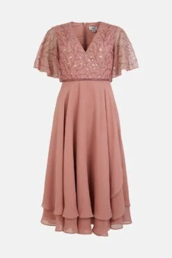 Coast Embellished Wrap Front Flute Sleeve Dress 9 Coast Embellished Wrap Front Flute Sleeve Dress -Simply Feminine Shop bcc01401 blush xl 3
