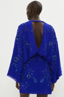 Coast All Over Beaded V Neck Kimono Mini Dress -Simply Feminine Shop bcc01477 cobalt xl 2
