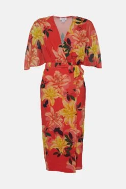 Coast Print And Beadwork Kimono Wrap Dress -Simply Feminine Shop bcc01480 coral xl 3