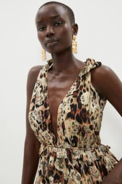 Coast Plunge Neckline Metallic A Line Dress With Self Tie 7 Coast Plunge Neckline Metallic A Line Dress With Self Tie -Simply Feminine Shop bcc01544 multi xl 1