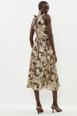 Coast Plunge Neckline Metallic A Line Dress With Self Tie 8 Coast Plunge Neckline Metallic A Line Dress With Self Tie -Simply Feminine Shop bcc01544 multi xl 2