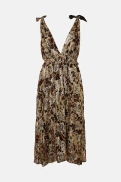 Coast Plunge Neckline Metallic A Line Dress With Self Tie 9 Coast Plunge Neckline Metallic A Line Dress With Self Tie -Simply Feminine Shop bcc01544 multi xl 3