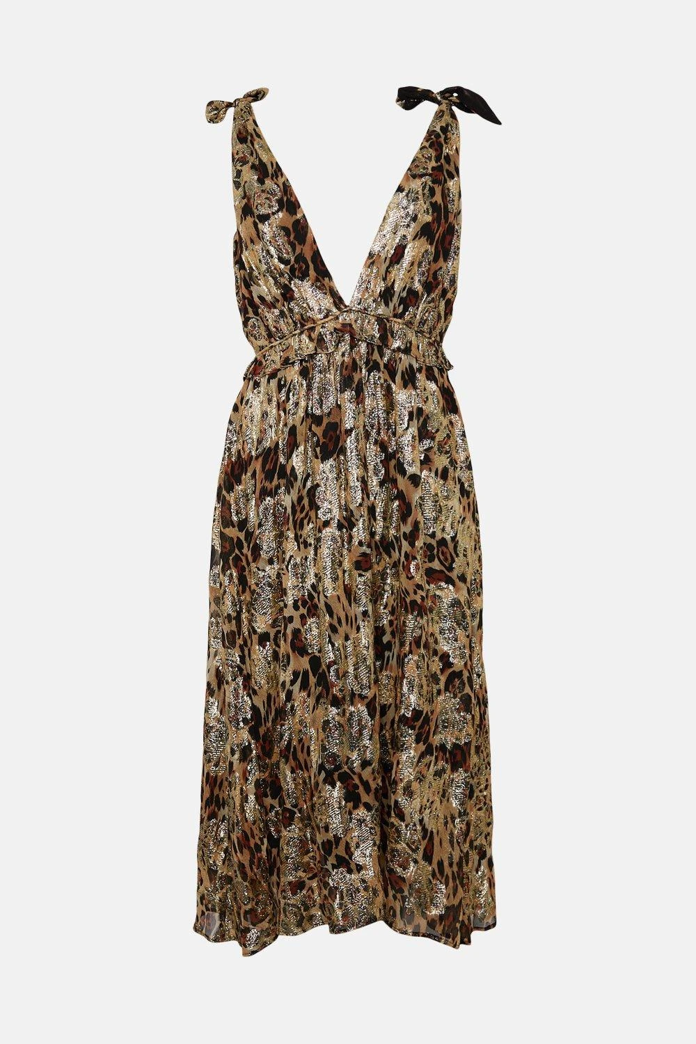 Coast Plunge Neckline Metallic A Line Dress With Self Tie 6 Coast Plunge Neckline Metallic A Line Dress With Self Tie - Image 4