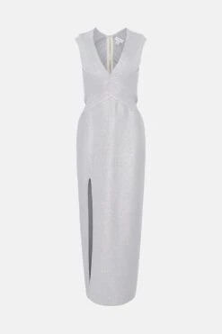 Coast Metallic Plunge Bandage Midi Dress -Simply Feminine Shop bcc01578 silver xl 3