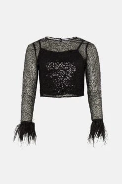 Coast Feather Cuff Sequin Top 9 Coast Feather Cuff Sequin Top -Simply Feminine Shop bcc01733 black xl 3