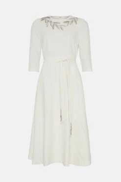 Coast Premium Crepe Leaf Embellished Midi Dress -Simply Feminine Shop bcc01838 ivory xl 3