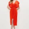 Coast Premium Gathered Front Satin Pencil Dress -Simply Feminine Shop bcc01847 orange xl