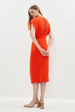 Coast Premium Gathered Front Satin Pencil Dress -Simply Feminine Shop bcc01847 orange xl 2