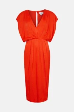 Coast Premium Gathered Front Satin Pencil Dress -Simply Feminine Shop bcc01847 orange xl 3