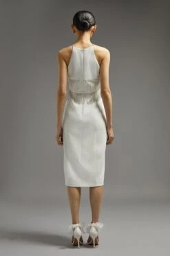 Coast Premium Crystal Fringe Detail Midi Dress -Simply Feminine Shop bcc01863 ivory xl 2