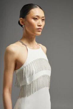 Coast Premium Crystal Fringe Detail Midi Dress -Simply Feminine Shop bcc01863 ivory xl 5