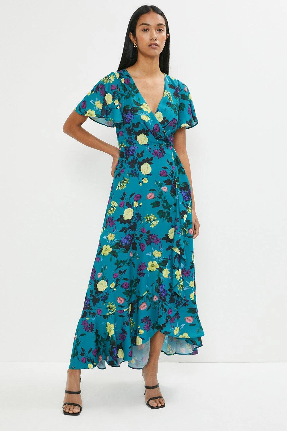 Coast Angel Sleeve Wrap Midi Dress With Ruffle Hem 3 Coast Angel Sleeve Wrap Midi Dress With Ruffle Hem