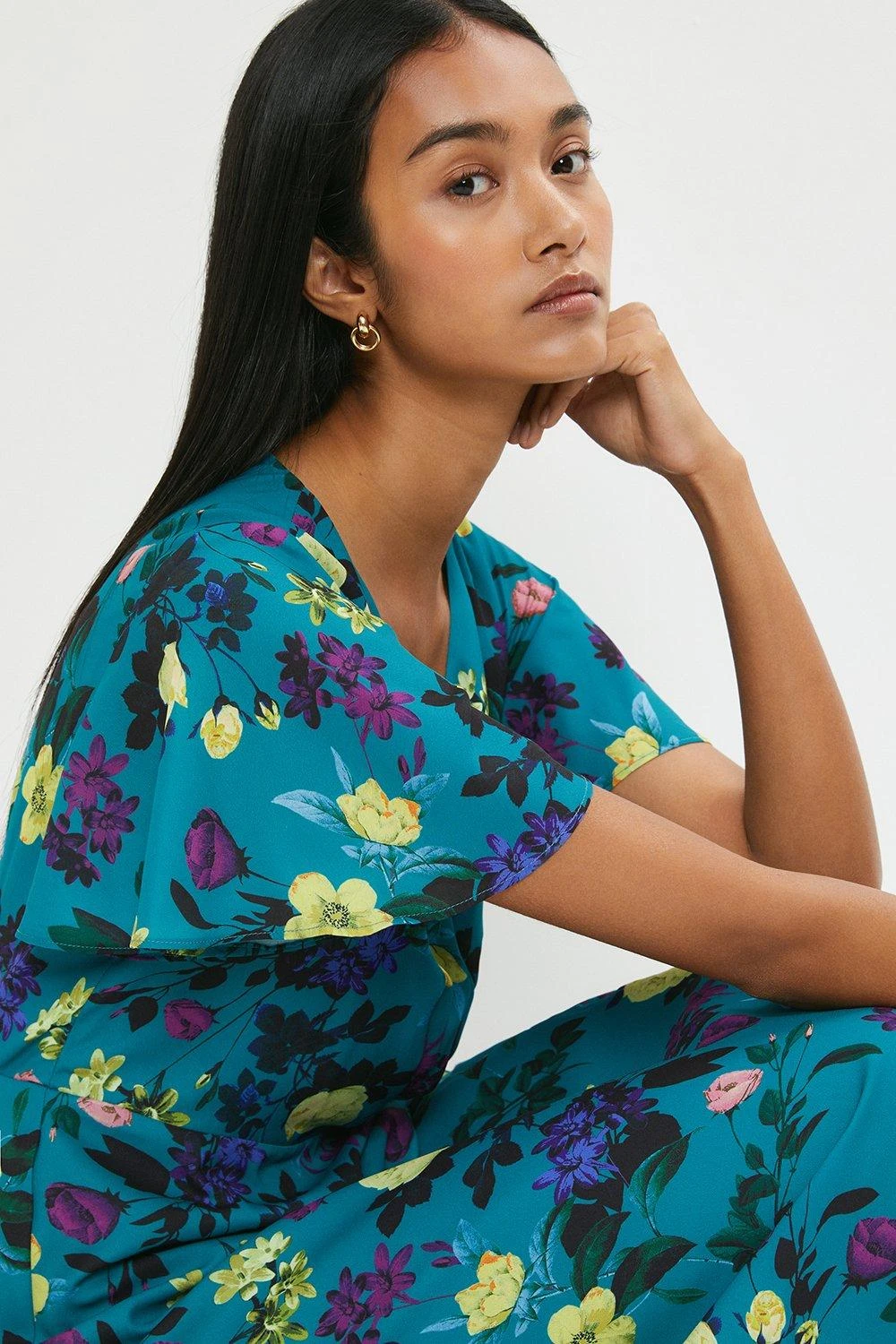 Coast Angel Sleeve Wrap Midi Dress With Ruffle Hem 4 Coast Angel Sleeve Wrap Midi Dress With Ruffle Hem - Image 2