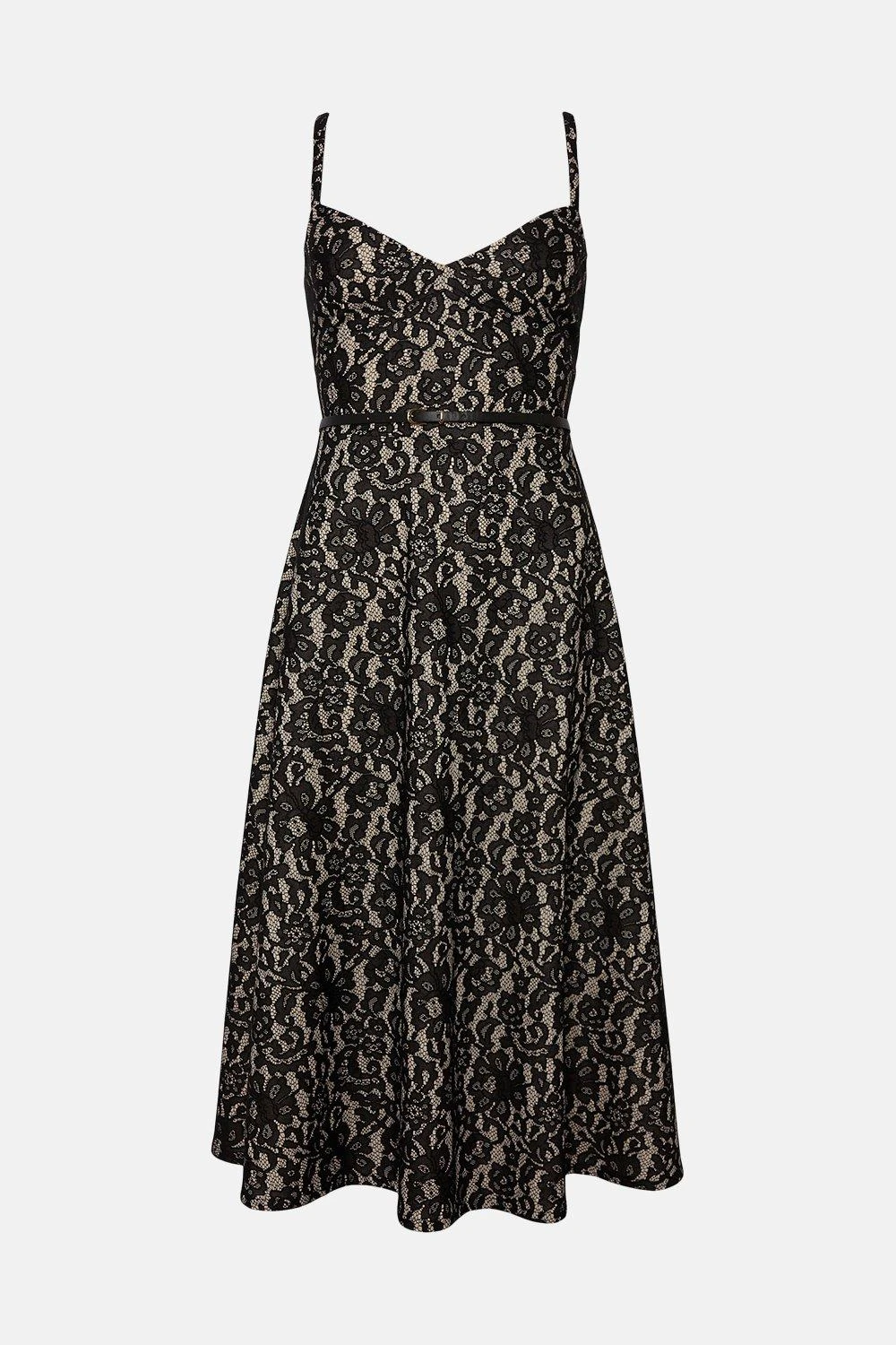 Coast Bonded Lace Belted Full Skirted Dress 6 Coast Bonded Lace Belted Full Skirted Dress - Image 4