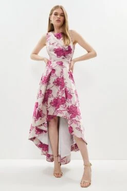 Coast High Low Structured Jacquard Midi Dress