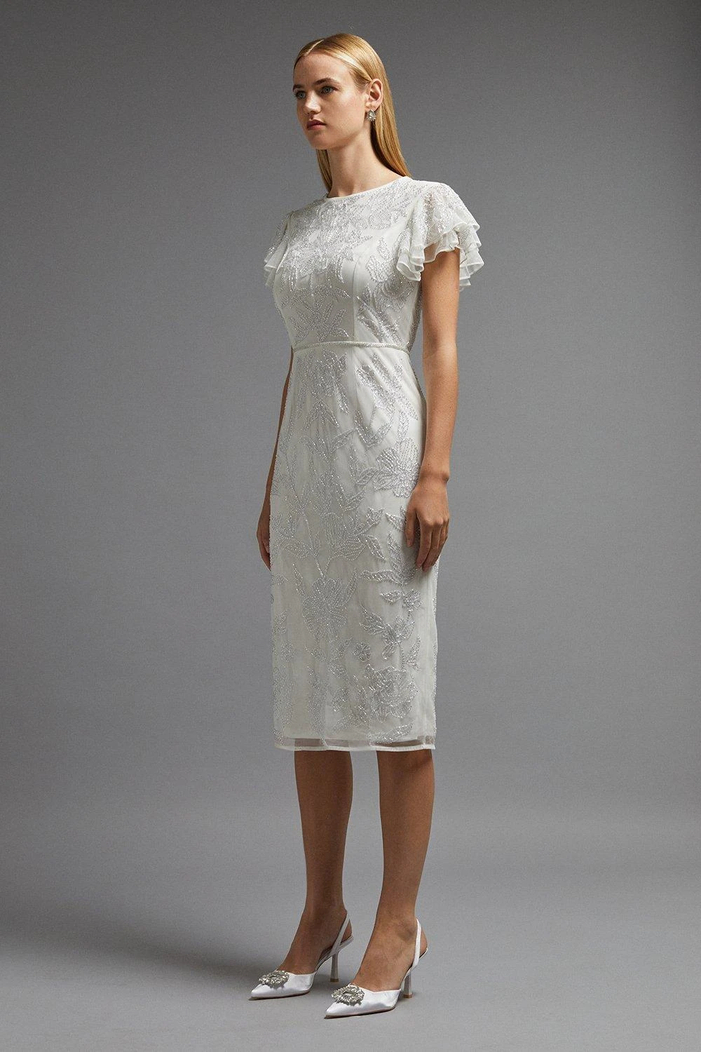 Coast Premium Embellished Flutter Sleeve Midi Dress 4 Coast Premium Embellished Flutter Sleeve Midi Dress - Image 2