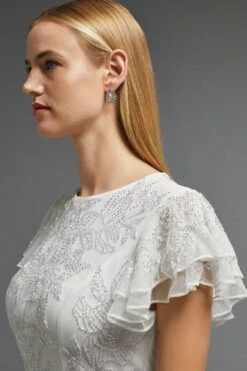 Coast Premium Embellished Flutter Sleeve Midi Dress 11 Coast Premium Embellished Flutter Sleeve Midi Dress -Simply Feminine Shop bcc02225 ivory xl 5