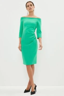 Coast Petite Slash Neck Body Sculpt Midi Dress
