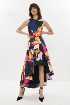 Coast Petite High Low Twill Printed Midi Dress