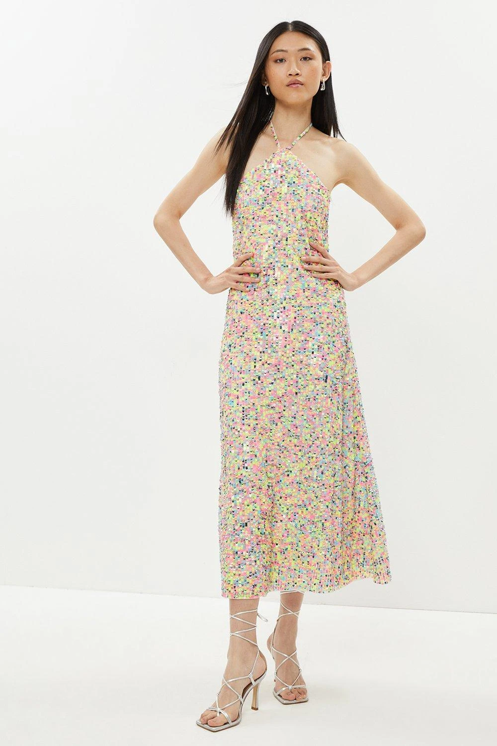 Coast Multi Colour Sequin Halter Neck Column Dress 4 Coast Multi Colour Sequin Halter Neck Column Dress - Image 2