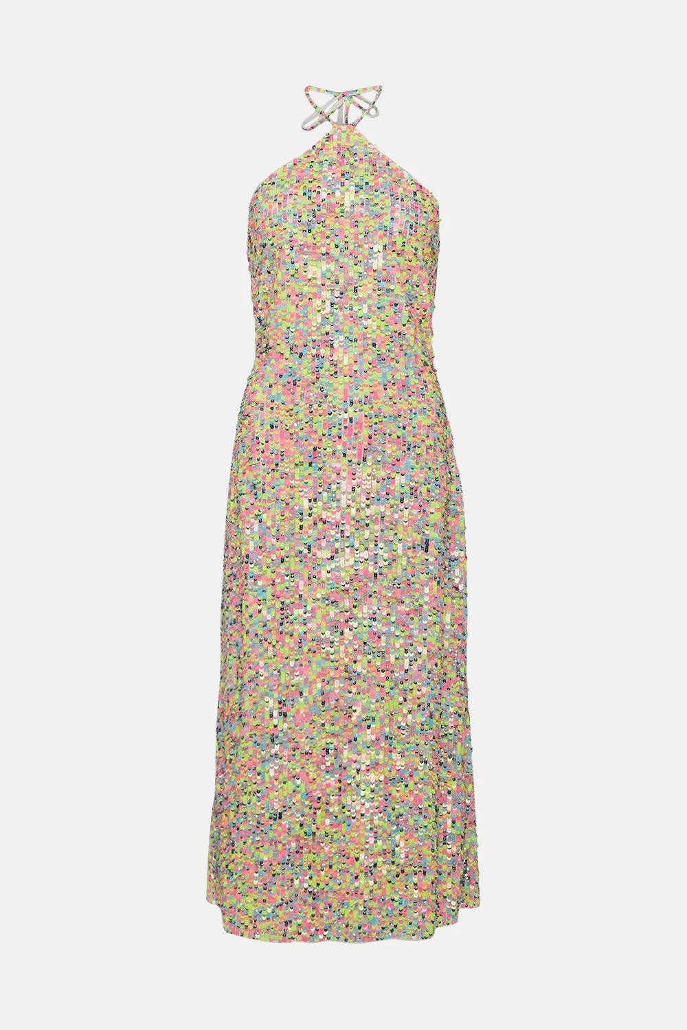 Coast Multi Colour Sequin Halter Neck Column Dress 6 Coast Multi Colour Sequin Halter Neck Column Dress - Image 4