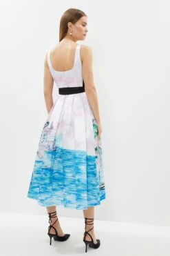 Coast Structured Twill Deep V Neck Midi Dress With Tie Back -Simply Feminine Shop bcc02328 multi xl 2