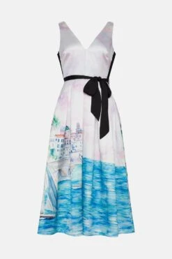 Coast Structured Twill Deep V Neck Midi Dress With Tie Back -Simply Feminine Shop bcc02328 multi xl 3