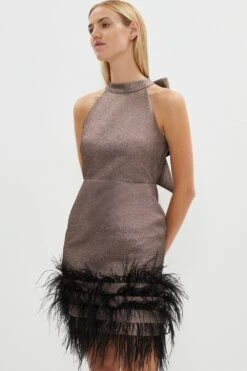 Coast Premium Metallic Feather Trim Mini Dress​