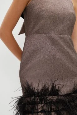 Coast Premium Metallic Feather Trim Mini Dress​ -Simply Feminine Shop bcc02361 gold xl 4