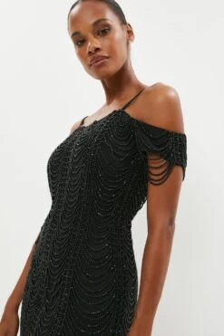 Coast Draped Bead Embellished Pencil Dress -Simply Feminine Shop bcc02472 black xl 1