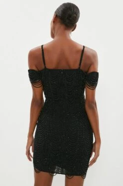 Coast Draped Bead Embellished Pencil Dress -Simply Feminine Shop bcc02472 black xl 2