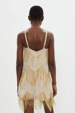 Coast Embellished Fringe Two Tone Mini Dress -Simply Feminine Shop bcc02491 gold xl 2