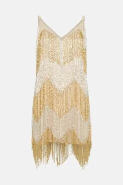 Coast Embellished Fringe Two Tone Mini Dress -Simply Feminine Shop bcc02491 gold xl 3