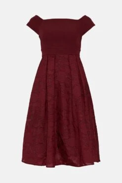 Coast Petite Bardot Neck Embroidered Midi Dress 9 Coast Petite Bardot Neck Embroidered Midi Dress -Simply Feminine Shop bcc02561 aubergine xl 3