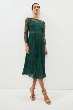 Coast Petite Embroidered Long Sleeve Midi Dress