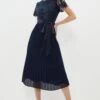Coast Petite Belted Lace Bodice Pleat Skirt Midi Dress