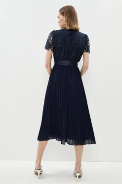 Coast Petite Belted Lace Bodice Pleat Skirt Midi Dress -Simply Feminine Shop bcc02570 navy xl 2