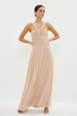 Coast Petite Twist Bardot Chiffon Maxi Dress -Simply Feminine Shop bcc02606 blush xl 1