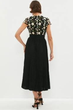 Coast Embroidered Mesh Midi Dress With Pleat Skirt -Simply Feminine Shop bcc02637 black xl 2