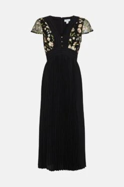 Coast Embroidered Mesh Midi Dress With Pleat Skirt -Simply Feminine Shop bcc02637 black xl 3