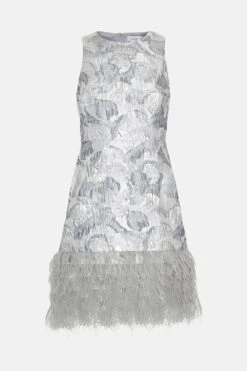 Coast Premium Jacqard Feather Trim Mini Dress -Simply Feminine Shop bcc02649 silver xl 3